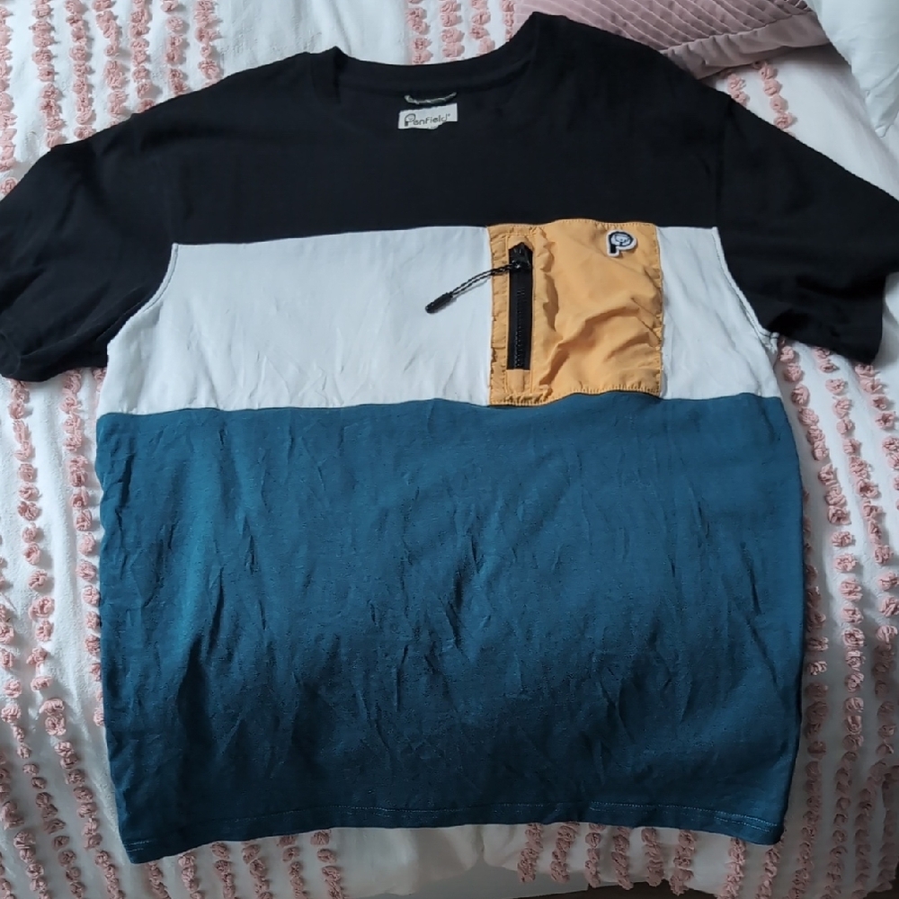 Black, White, and Blue Men's Shirt with Pocket
